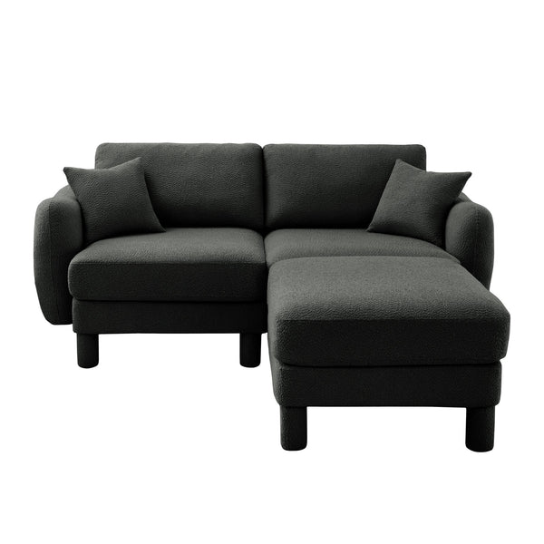 English Elm Boucle Chic 2-Seater Loveseat Sofa With Shell-Shaped Armrests & Removable Ottoman In Dark Gray W3041S00299