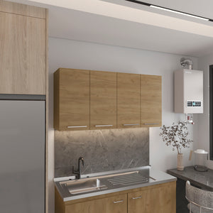 English Elm 120 Wall Cabinet Natural Oak Beige MDF, 47.2x23.6x13.1, Four-Door Wall-Mounted with Lockable Foldable Shelves B070P337067