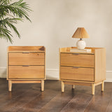 20" Solid Wood 2-Drawer Nightstand - Set of 2 Natural Pine LEEB4CNP-2PK Walker Edison