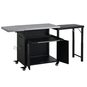English Elm Outdoor Bbq Prep Cart Rolling Stainless Steel Grill Station with Foldable Work Surface Black N719P407404B