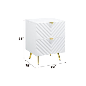 English Elm Gaines White High Gloss Nightstand with Wave Design, 2 Drawers, Metal Legs, Smooth Glide Storage B2726P256319