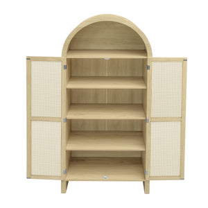 English Elm 70.28" Tall Arched Kitchen Pantry - Elegant Rattan Storage Cabinet With Adjustable Shelves & Safety Features W688P204451