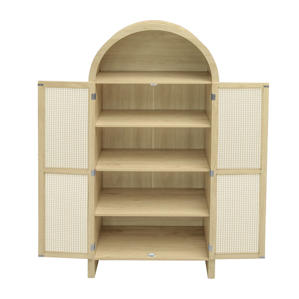 English Elm 70.28" Tall Arched Kitchen Pantry - Elegant Rattan Storage Cabinet With Adjustable Shelves & Safety Features W688P204451