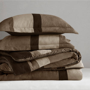 JLA Home Comfort Spaces - Pieced Faux Suede Comforter Set with Transitional Pieced Stripe Design, Lightweight Year-Round Warmth Brown AM10-0033