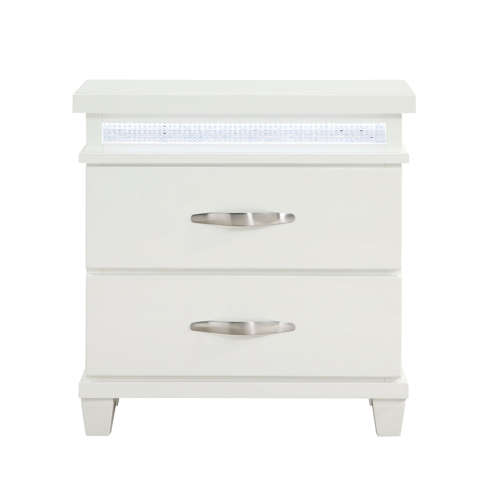 English Elm White 2-Drawer Nightstand with LED Lighting, Modern Bedroom Furniture, Compact 26"x16"x26.5" Storage Bliss B011P250823