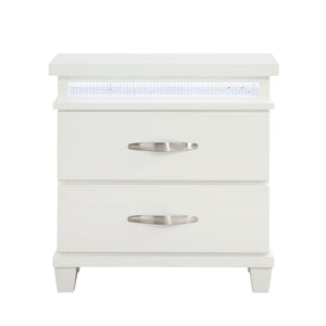 English Elm White 2-Drawer Nightstand with LED Lighting, Modern Bedroom Furniture, Compact 26"x16"x26.5" Storage Bliss B011P250823