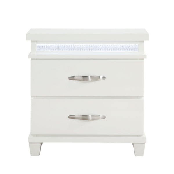 English Elm White 2-Drawer Nightstand with LED Lighting, Modern Bedroom Furniture, Compact 26"x16"x26.5" Storage Bliss B011P250823