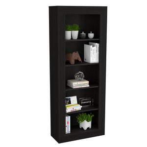 English Elm Bookcase Sleek Vertical Design with 5 Spacious Shelves, Engineered Wood Black, Modern Storage Solution B097S00106