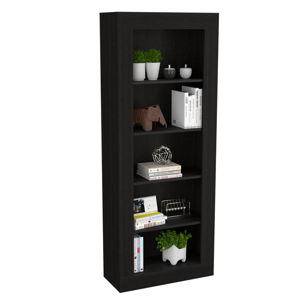 English Elm Bookcase Sleek Vertical Design with 5 Spacious Shelves, Engineered Wood Black, Modern Storage Solution B097S00106