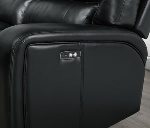 English Elm Saul Black Faux Leather Power Recliner Sectional with USB Ports, Cupholder Console & Storage - Sleek Comfort B2726S00121