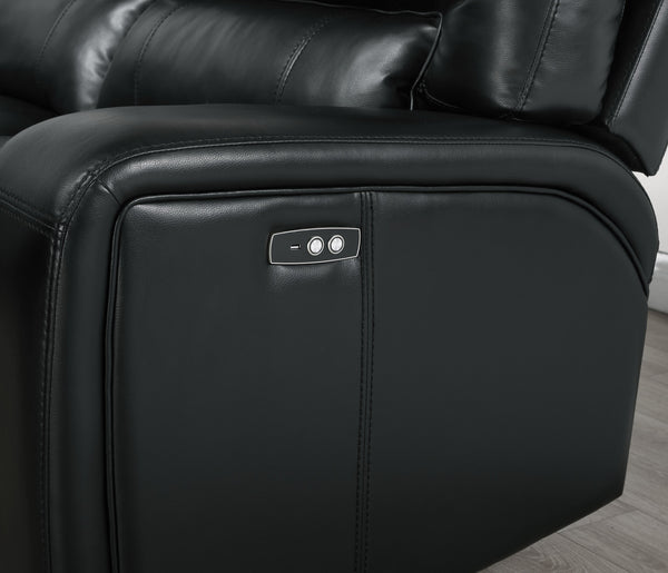 English Elm Saul Black Faux Leather Power Recliner Sectional with USB Ports, Cupholder Console & Storage - Sleek Comfort B2726S00121