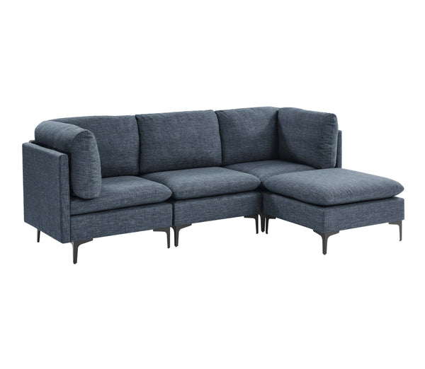 English Elm Linen Upholstered Modular Sectional Sofa with Tall Black Metal Legs for Living Room Dark Blue B2748S00119