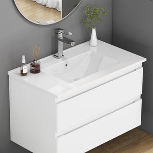 English Elm 32-inch Ceramic Drop-in Bathroom Sink Glossy Rectangular Basin for Modern Vanity W3151P264909