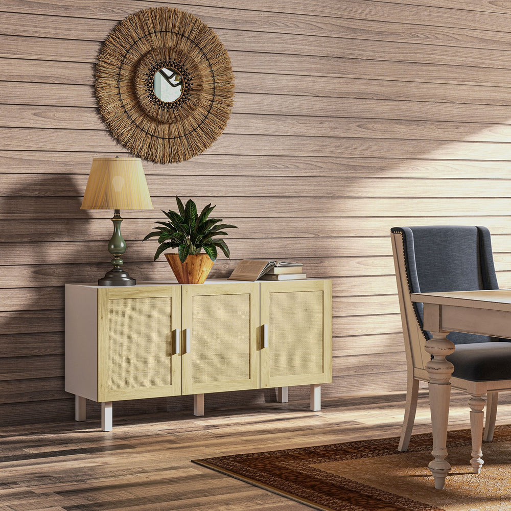 English Elm Homcom Boho Sideboard Buffet Cabinet With Rattan Doors, Adjustable Shelves, And Elevated Base Storage W2225P217721