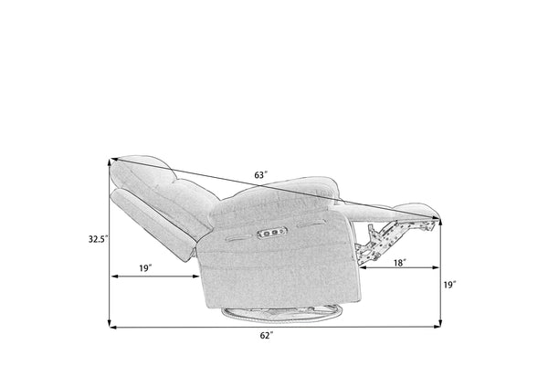 English Elm Power Recliner Glider Chair with Bluetooth Speaker, 270° Swivel, LED Light, USB & Type-C Ports, Storage Pockets, Button Controls W1203P173383