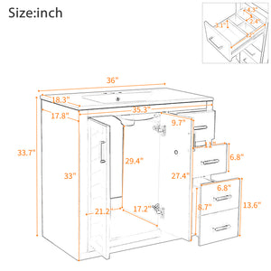 English Elm 36'' Bathroom Vanity with Ceramic Sink Combo Solid Wood Frame Soft-Closing Drawers Ample Storage Elegance Black N710P243327B