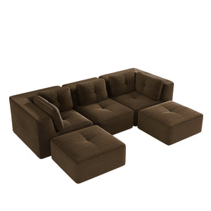 English Elm Modern Corduroy Sectional Sofa with Tufted Cushions Dual Ottomans and Deep Seating Brown W714S01809
