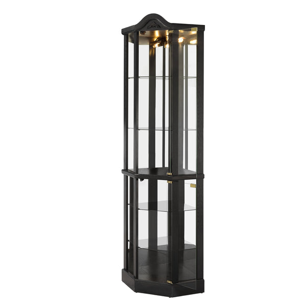 English Elm Lighted Corner Curio Cabinet With Adjustable Shelves, Elegant Black Design, Perfect For Home Display W1758P300126