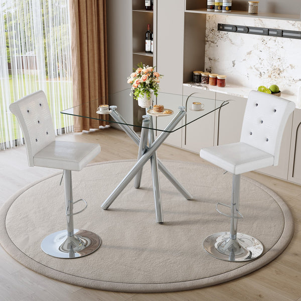 English Elm Modern Glass Top Pub Set with Swivel Pu Leather Stools Chrome Base Kitchen Bar W3875S00032