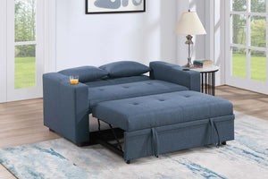 English Elm Modern Linen Convertible Sleeper Sofa with Usb Ports Cup Holders and Pull Out Bed B011S02178