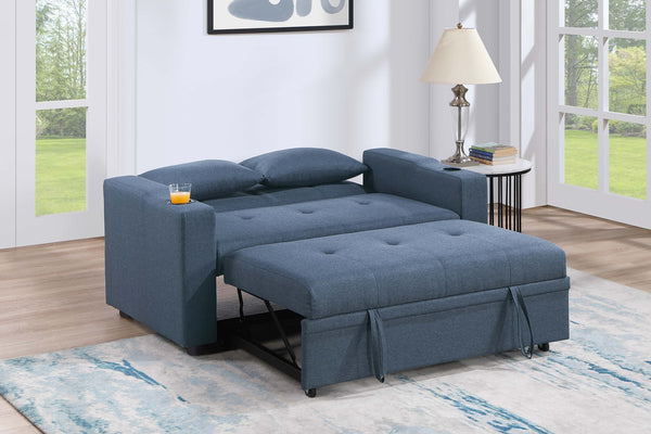 English Elm Modern Linen Convertible Sleeper Sofa with Usb Ports Cup Holders and Pull Out Bed B011S02178