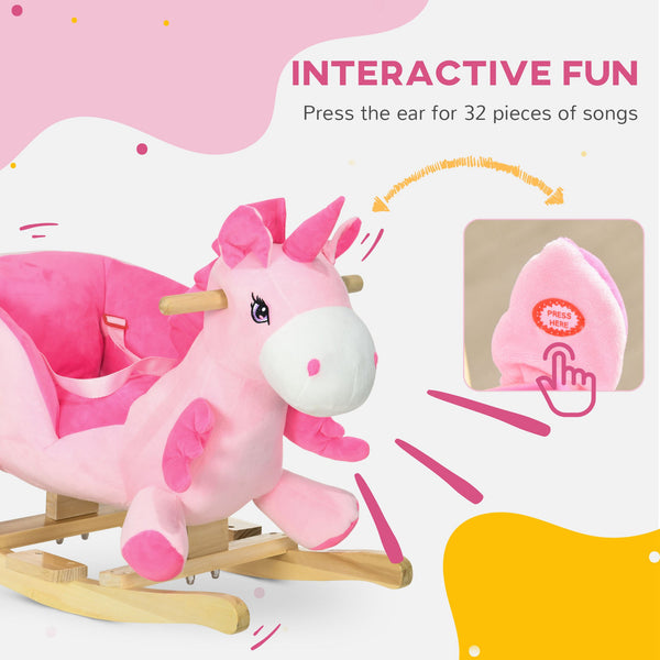 English Elm Qaba Plush Rocking Horse Toy with Galloping Sounds Sturdy Metal Frame for Toddlers W2225P217694
