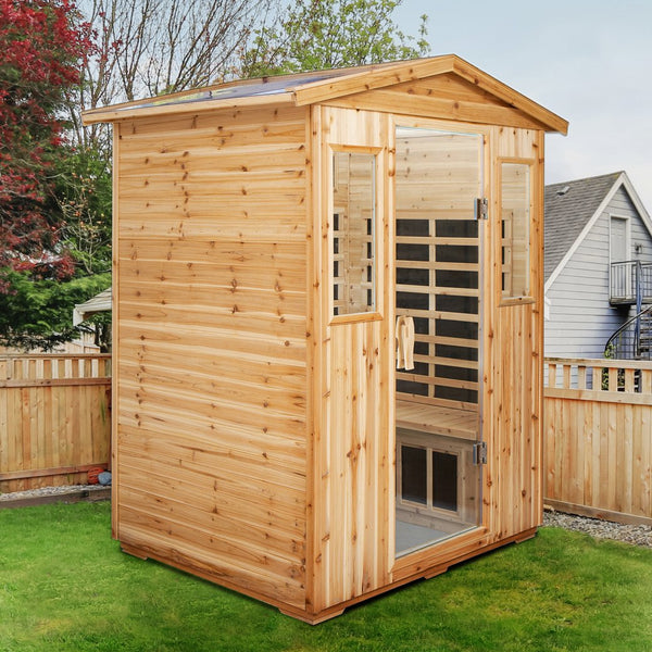 English Elm Four-Person Outdoor Far-Infrared Sauna With Bluetooth, Led Lighting & Durable Old Fir Wood Design W1149S00003