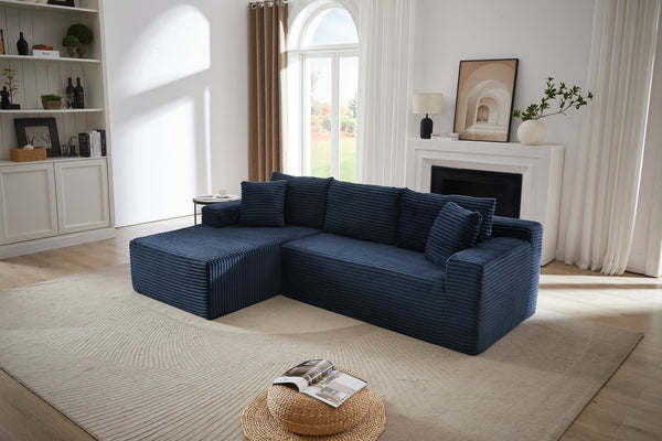 English Elm L-Shaped Cloud Sectional Sofa - Deep Comfort Modular Sleeper, No Assembly, Blue Corduroy Design For All Spaces W2339P294928