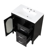 English Elm 30" Bathroom Vanity With Sink, Bathroom Vanity Cabinet With Two Drawers and Door, Adjustable Shelf, Solid Wood and Mdf, Black