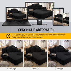 English Elm Luxurious Corduroy Convertible Chaise Lounge Sofa Bed with Foam Support for Apartments Black W3219P449015