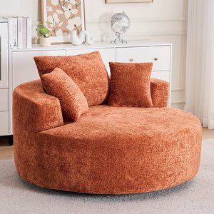 English Elm Round Swivel Barrel Chair Plush Chenille Upholstery Cozy Accent Seat for Any Room Orange W2915P338894