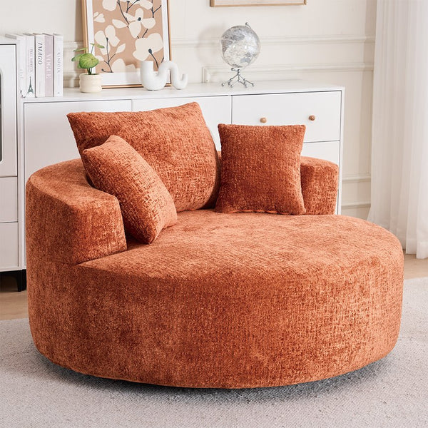 English Elm Round Swivel Barrel Chair Plush Chenille Upholstery Cozy Accent Seat for Any Room Orange W2915P338894