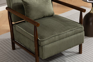 English Elm Storage Accent Chair Mid Century Wood Frame Upholstered Seat with Lumbar Cushion Antique Green W2530P401455