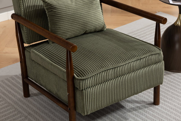 English Elm Storage Accent Chair Mid Century Wood Frame Upholstered Seat with Lumbar Cushion Antique Green W2530P401455