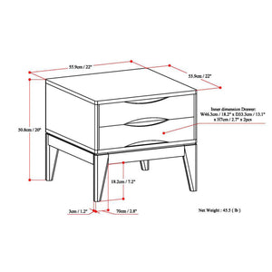 English Elm Harper Teak End Table with Two Drawers — Handcrafted Solid Rubberwood, Mid-Century Contemporary Finish B136P203436