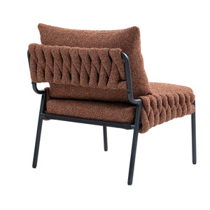 English Elm Modern Accent Lounge Chair with Braided Fabric Upholstery, Ergonomic Backrest, Plush Cushioning, Metal Frame, Adjustable Feet - Stylish Living Room Armchair Red+Brown W2215P256511