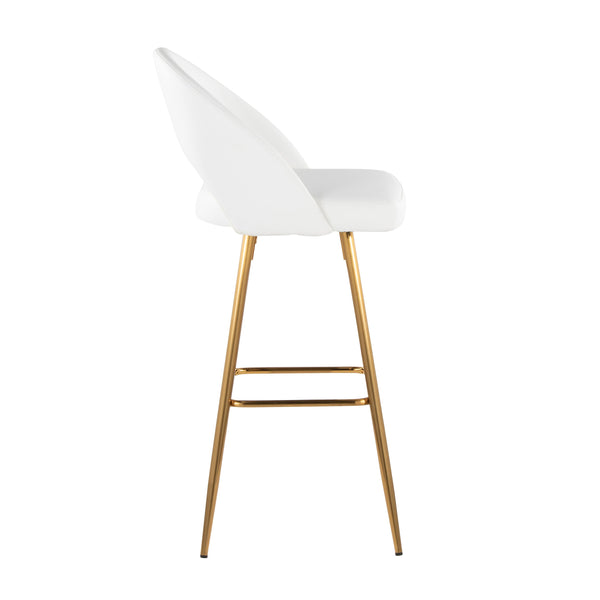 English Elm Fixed-height Metal Frame Barstools with Upholstered Seats and Geometric Footrest Set of 2 White+Gold B202S01942