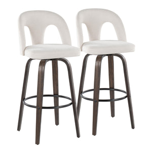 English Elm Fixed-height Swivel Barstools Walnut Bentwood Frame White Upholstered Seat Set of 2 B202S01875