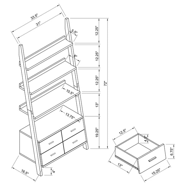 English Elm Shasta Cappuccino 5-Shelf Ladder Bookshelf with 4 Drawers, Space-Saving 72" Organizer in Warm Brown B062P328698