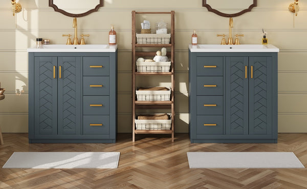 English Elm 60'' Bathroom Vanity Set With Elegant Ceramic Sink, Solid Wood Frame & Ample Storage For Modern Spaces N710SS00002C
