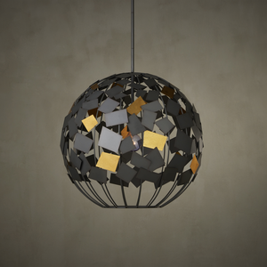 Moon Night Gray & Gold Orb Chandelier - Eco-Friendly Modern Lighting with Unique Space-Inspired Design