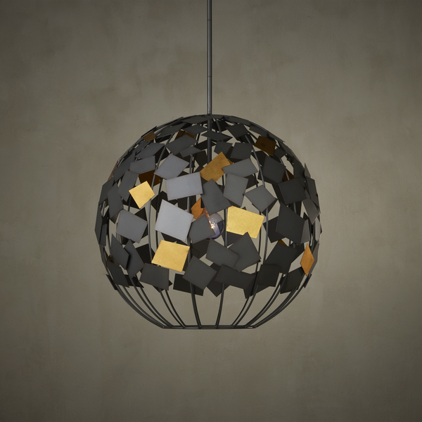 Moon Night Gray & Gold Orb Chandelier - Eco-Friendly Modern Lighting with Unique Space-Inspired Design