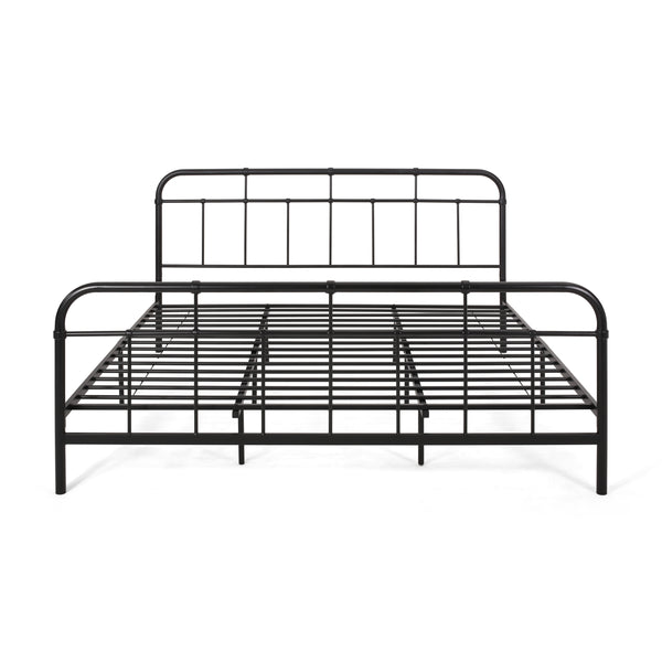 English Elm Queen Iron Platform Bed Pipe Style Frame No Box Spring Needed Industrial Loft Bedroom 64072.00FBLK-K