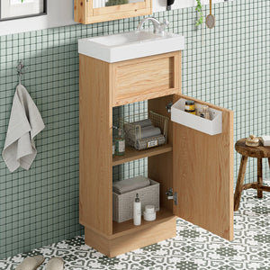 English Elm 15.75" Rustic Bathroom Vanity with Reversible Resin Sink, Soft-Close Door, Adjustable Shelf, Compact Elegance N729P285513N