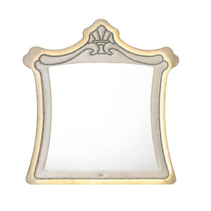 English Elm Lucienne Beige Velvet Mirror with LED Lighting, Contemporary 30"x32" Inner Mirror, Luxe Upholstery B2726P353928
