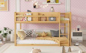 English Elm Low Low Twin Over Twin Bunk Bed with Ladder, Solid Wood Low-Profile Kids Bed Frame, Sturdy Design Natural 81.1 L x 13.58 W x 6.49 H W2593P375492