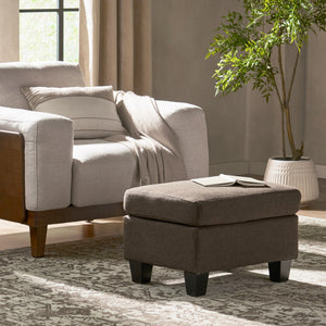 English Elm Upholstered Compact Ottoman with Birch Legs Padded Footrest for Living Room Decor Chocolate N757P377351O