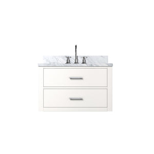 English Elm White Elegant Single Bath Vanity With Carrara Marble Top, Chrome Faucet & Soft-Close Drawers B2731P257943-GIGA