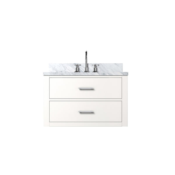 English Elm White Elegant Single Bath Vanity With Carrara Marble Top, Chrome Faucet & Soft-Close Drawers B2731P257943-GIGA