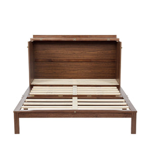 English Elm Queen Size Murphy Bed - Stylish Pine Wood Cabinet With Power Station & Rattan Panel For Space-Saving W504S00234-GIGA